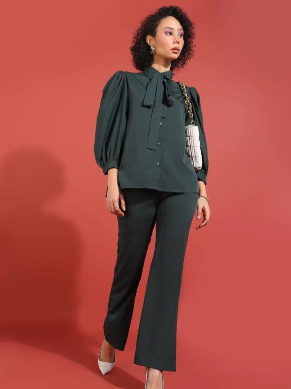 Black Solid Shirt Co-ord Set for Women