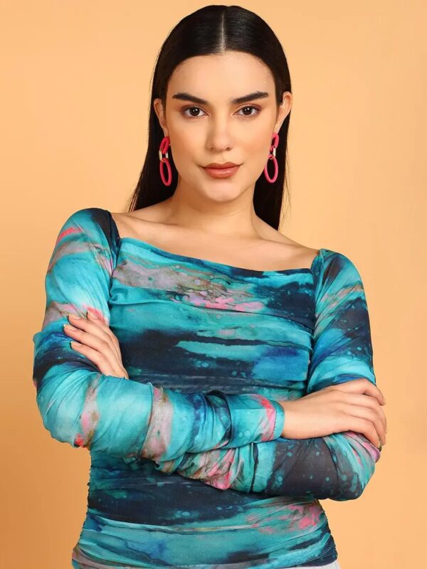 Teal Tie-Dye Regular Bodycon Top for Women