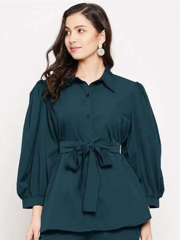 Solid Puff Sleeve Shirt Top for Women