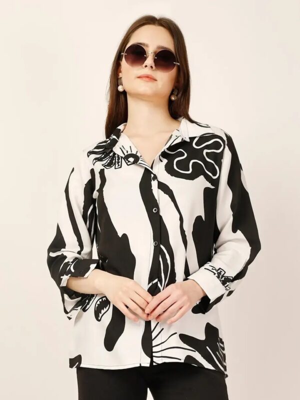 White Abstract Printed Oversized Shirt for Women