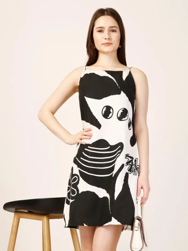 Black Abstract Printed Mini Slip Dress for Women