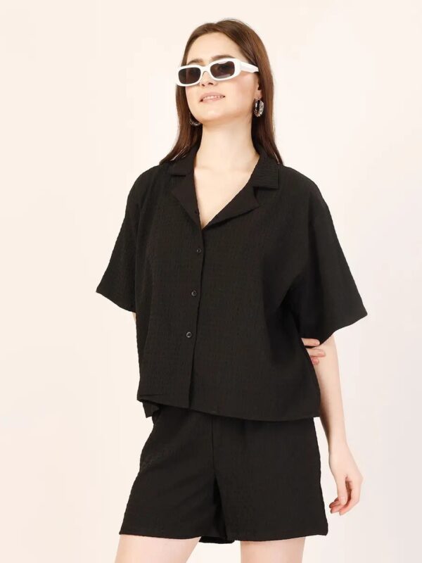 Solid Black Boxy Shirt and Shorts Co-ord Set for Women