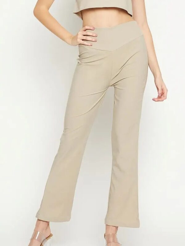 Beige High Rise Bootcut Pants for Women