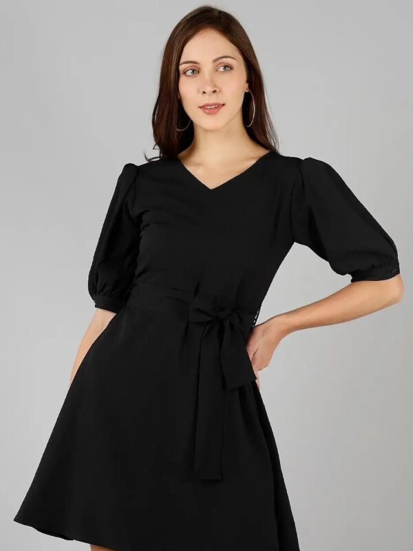 Black Puff Sleeve Mini A-line Dress for Women
