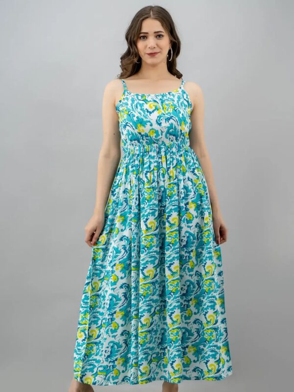 Green Floral Maxi A-line Dress for Women