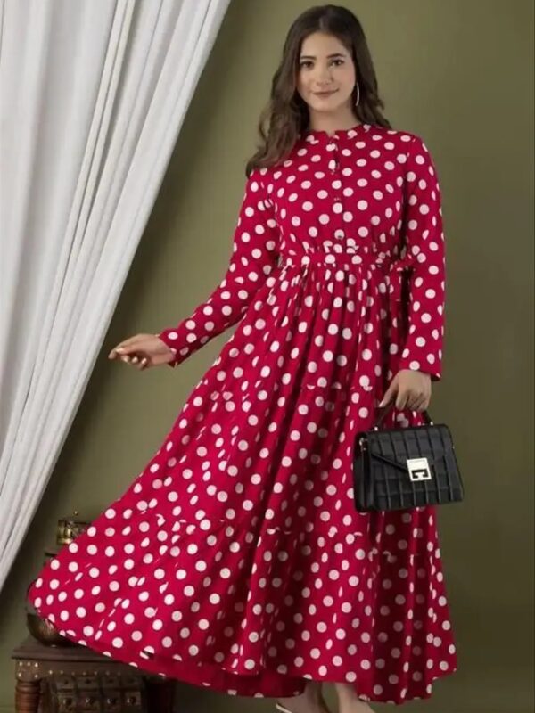 Magenta Polka Dot Maxi A-line Dress for Women