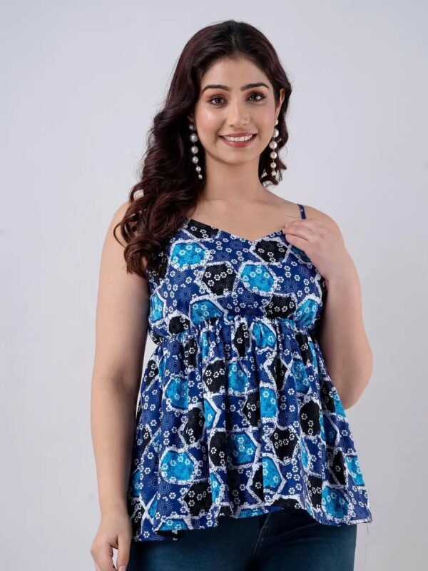 Dark Blue Bandhani Peplum Top for Women