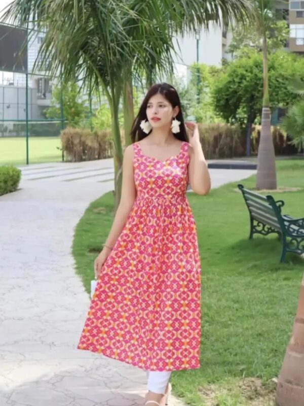 Pink Ethnic Sleeveless Anarkali Kurta for Women