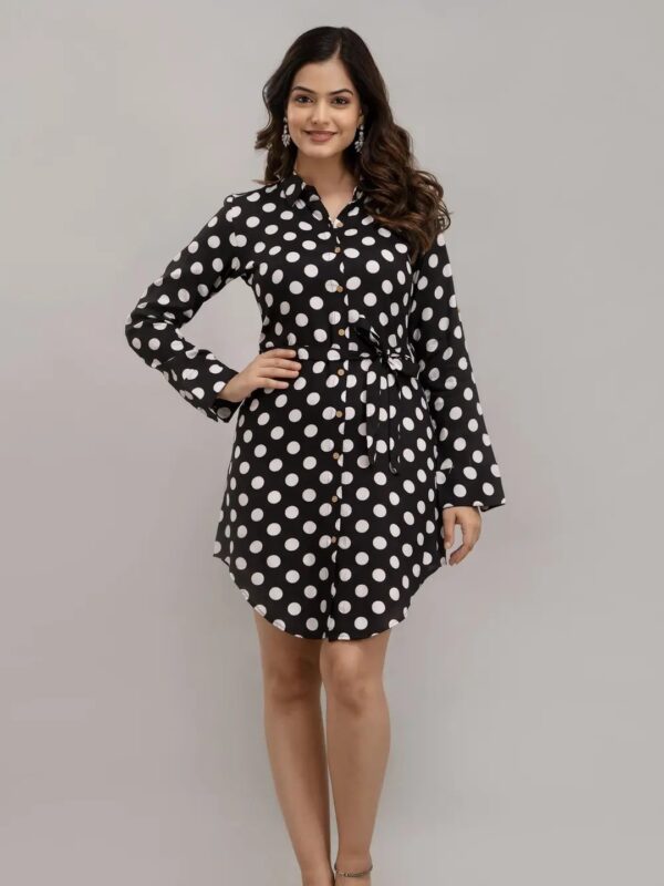 Black Polka Dot Mini Shirt Dress for Women