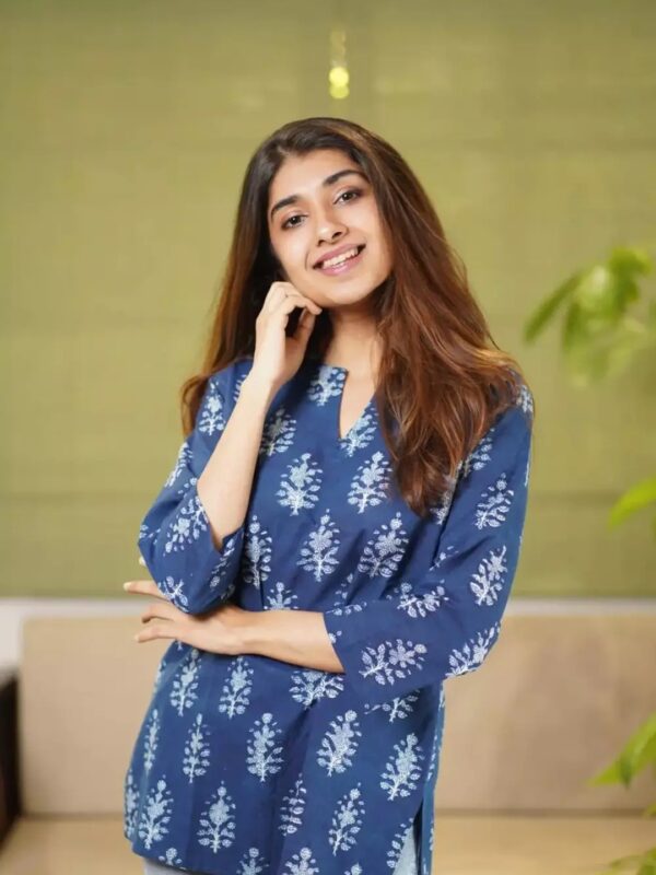 Blue Ethnic Printed Short Kurta for Women
