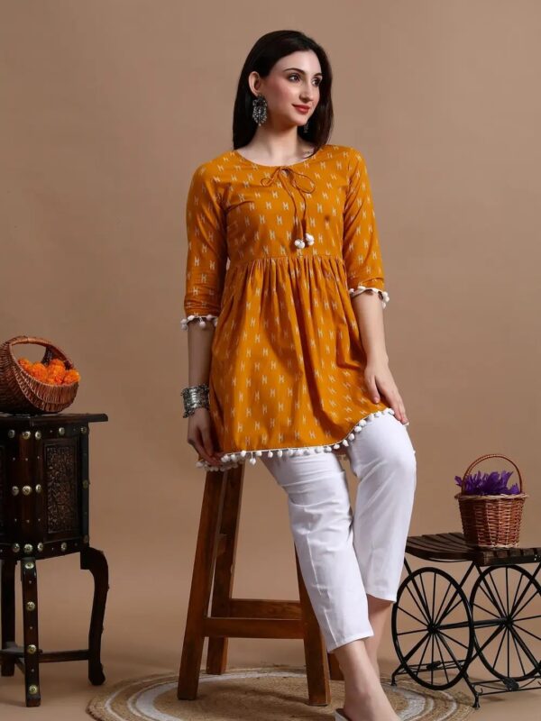 Mustard Yellow Ethnic Short Anarkali Kurta for Women