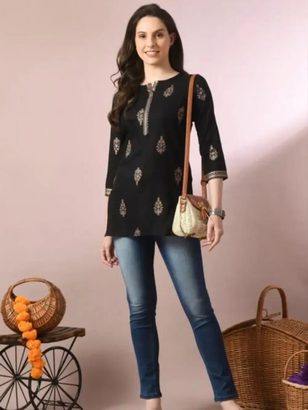 Black Ethnic Printed Short Kurti for Women