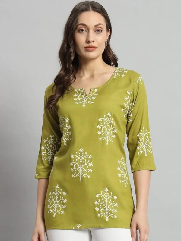 Green Floral Short Kurti for Women