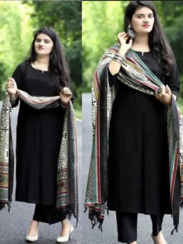 Black Square Neck Anarkali Kurta Set for Women