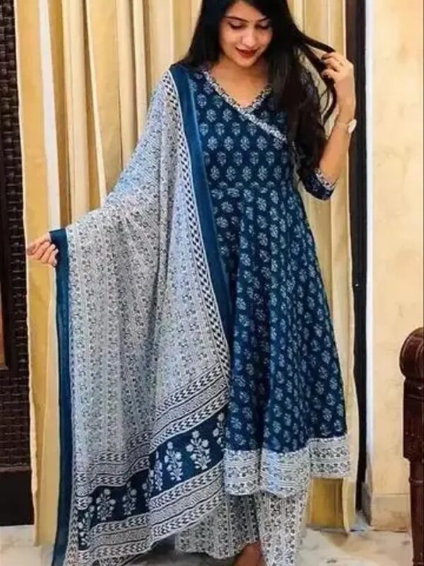 Blue Ethnic Printed Anarkali Kurta Set for Women
