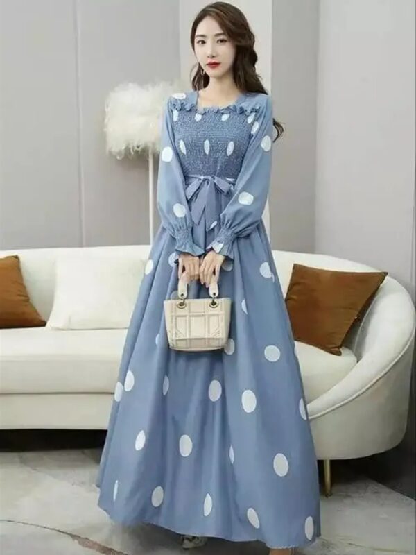 Grey Polka Dot Korean Maxi Dress for Women