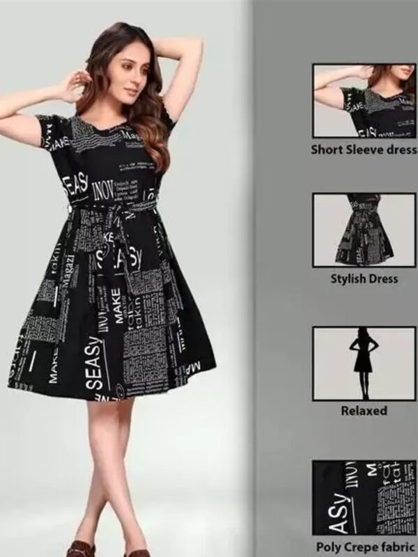 Womens Printed Crepe Round Neck Casual Wear Lightweight Western Dress