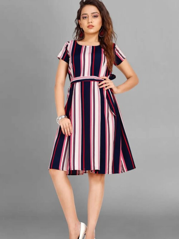 Black Striped Korean Mini A-line Dress for Women