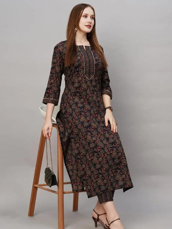 Shri Ram Brown Ethnic Printed Kurta Set for Women