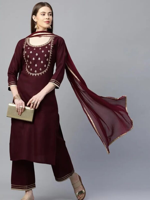 Shri Ram Burgundy Embellished Straight Kurta Set for Women