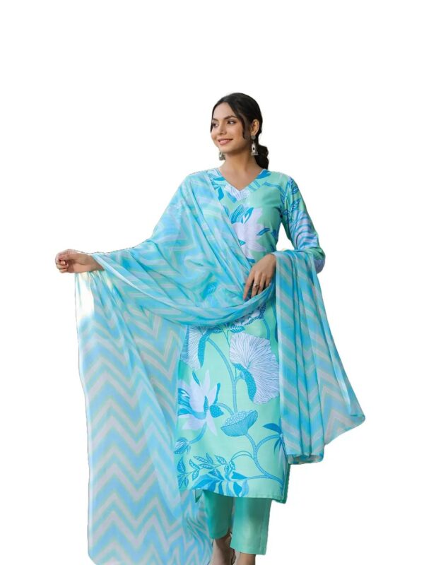 Shri Ram Blue Floral Straight Kurta Set for Women