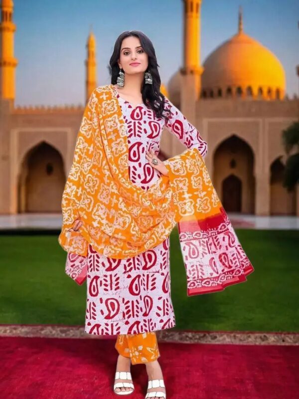 Shri Ram Orange Ethnic Printed Kurta Set for Women