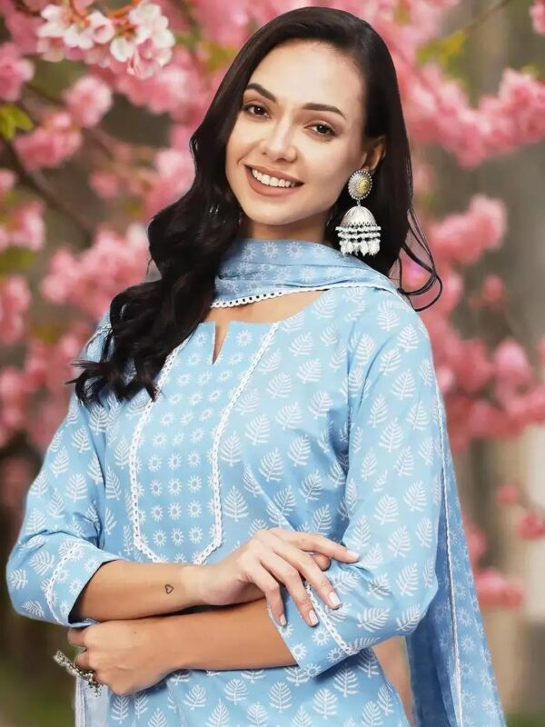 Shri Ram Sky Blue Ethnic Printed Kurta Set for Women