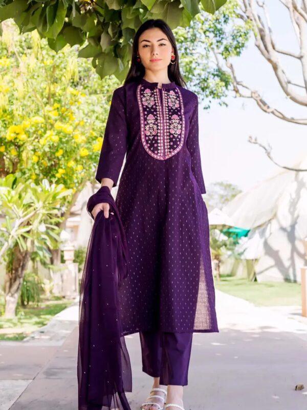 Shri Ram Purple Embellished Kurta Set for Women