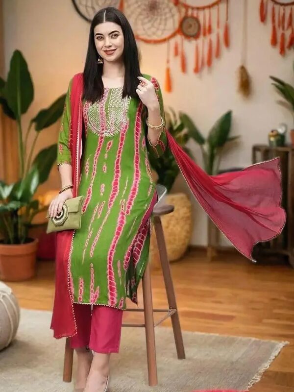 Shri Ram Green Tie-Dye Embellished Kurta Set for Women
