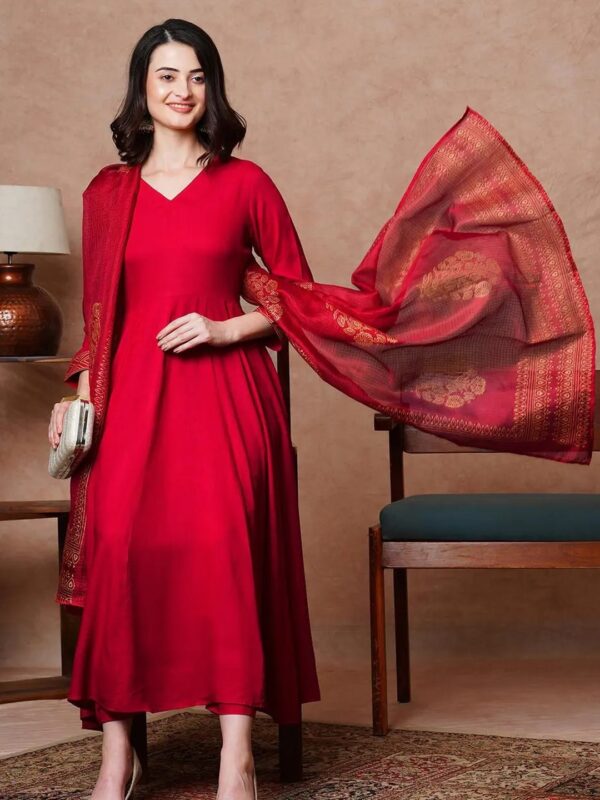 Shri Ram Maroon Anarkali Kurta Set for Women