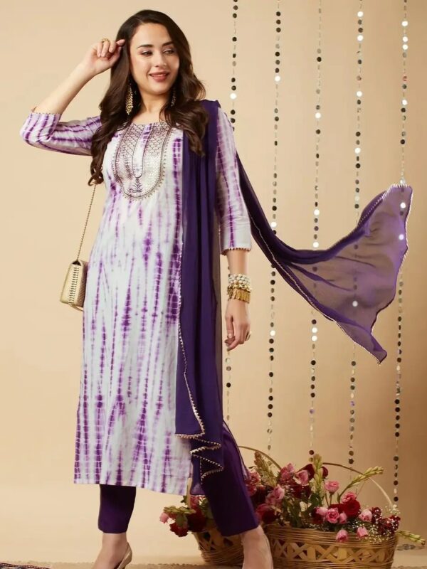 Purple Tie-Dye Straight Kurta Set for Women