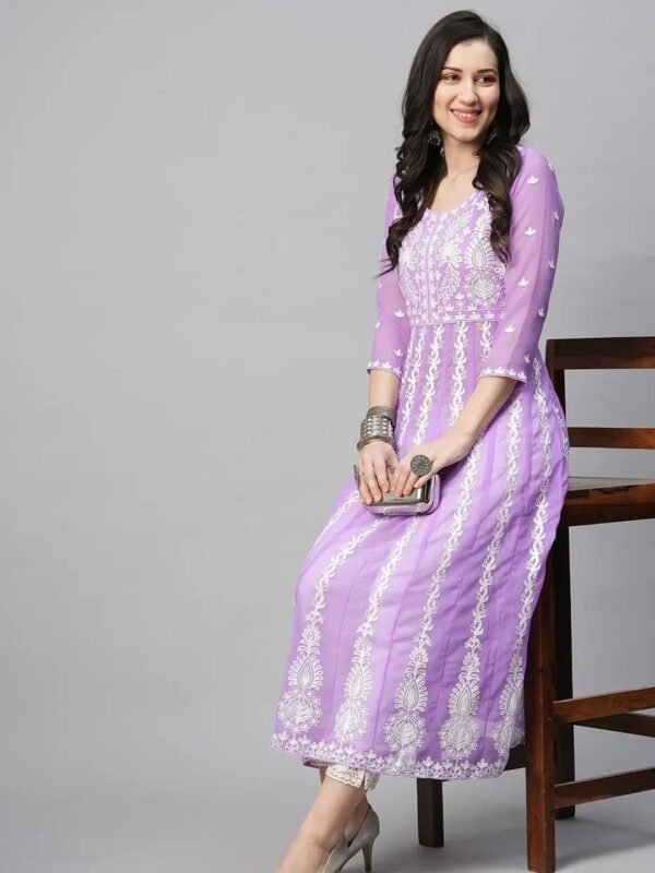 Lavender Embroidered Straight Kurta Set for Women