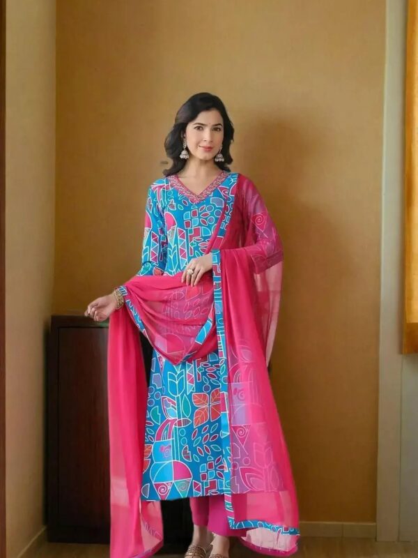 Sky Blue Printed Straight Kurta Set for Women