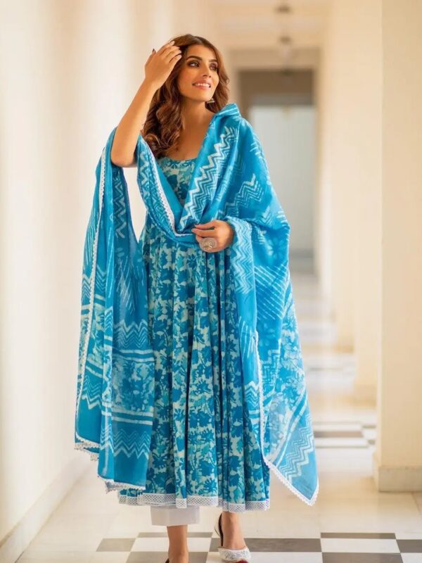 Shri Ram Sky Blue Ethnic Printed Anarkali Kurta Set for Women