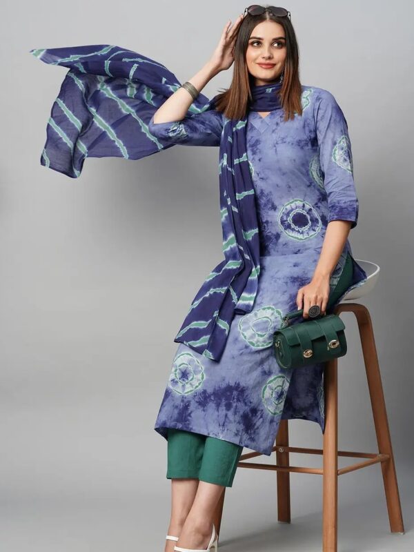 Shri Ram Navy Blue Tie-Dye Printed Kurta Set for Women