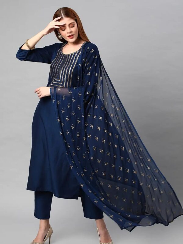 Shri Ram Navy Blue Embellished Kurta Set for Women
