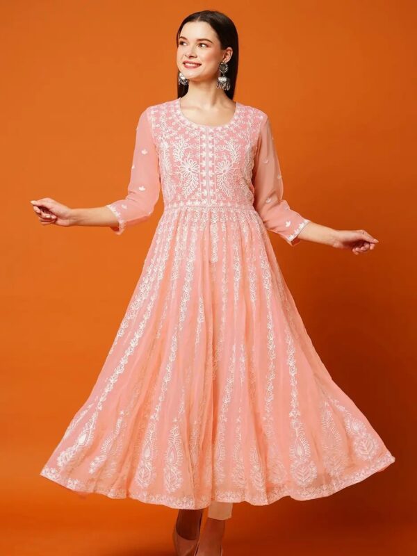 Shri Ram Peach Embroidered Anarkali Kurta Set for Women