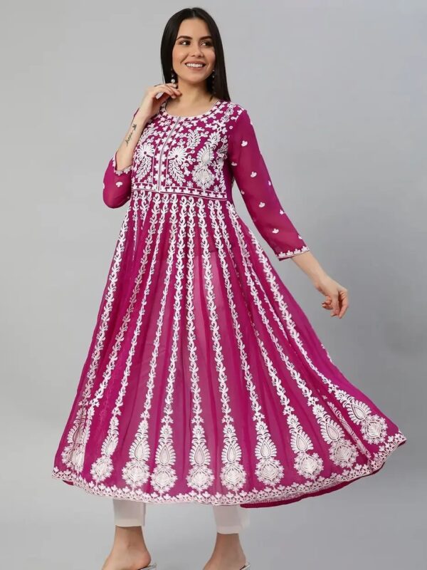 Shri Ram Pink Embroidered Anarkali Kurta Set for Women