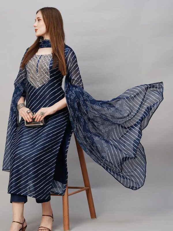 Shri Ram Navy Blue Sequin Kurta Set for Women