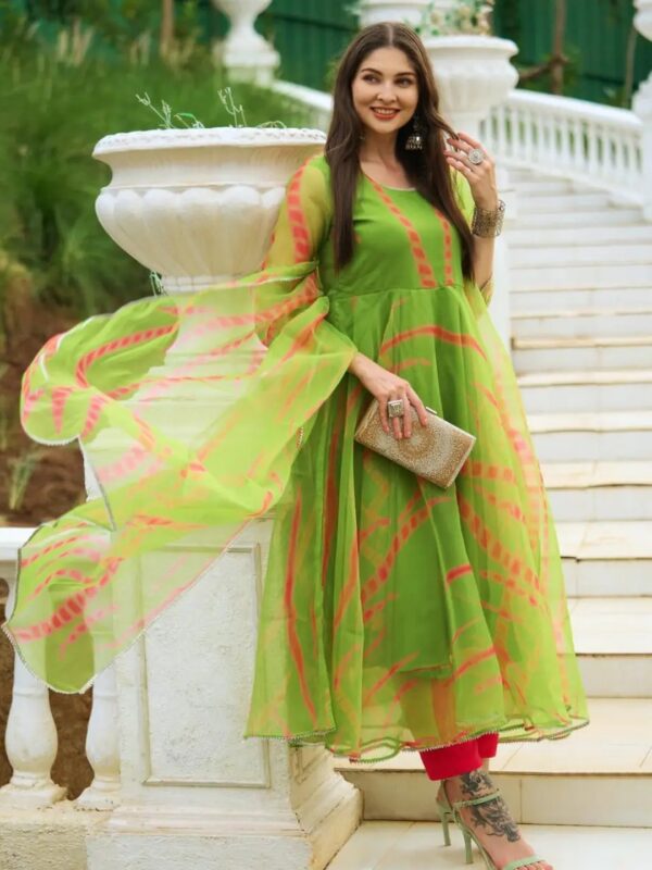 Shri Ram Green Anarkali Kurta Set for Women