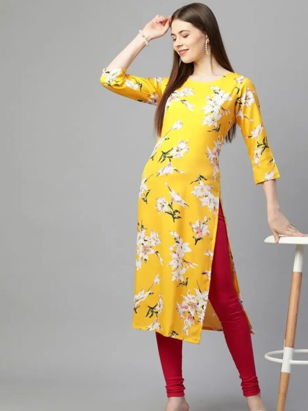 Shri Ram Yellow Floral Straight Kurta for Women