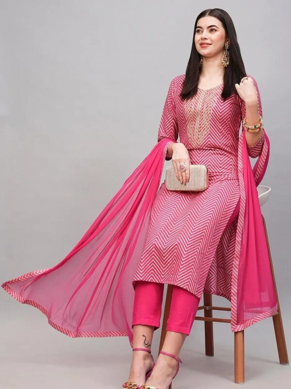 Shri Ram Pink Zig Zag Kurta Set for Women