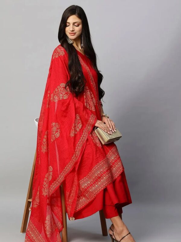 Shri Ram Red Embellished Anarkali Kurta Set for Women