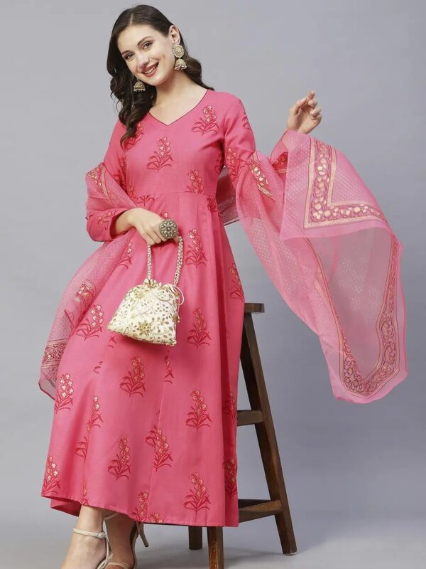 Shri Ram Pink Embellished Anarkali Kurta Set for Women