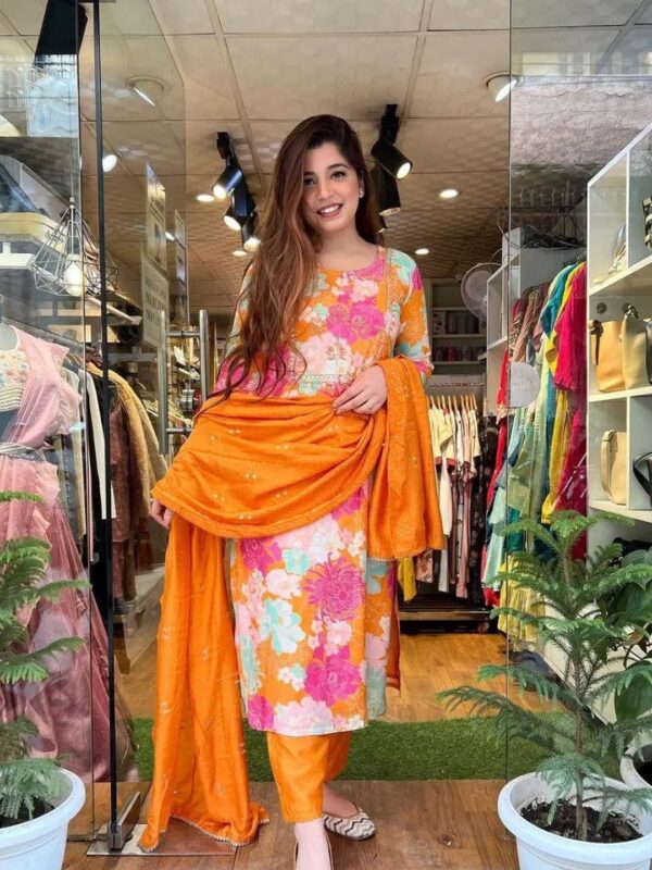 Shri Ram Orange Floral Kurta Set for Women