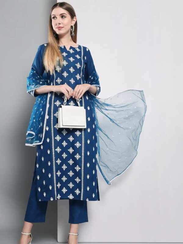 Shri Ram Teal Ethnic Printed Kurta Set for Women