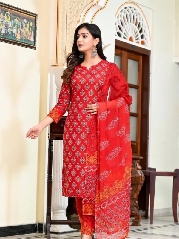Shri Ram Red Ethnic Printed Kurta Set for Women