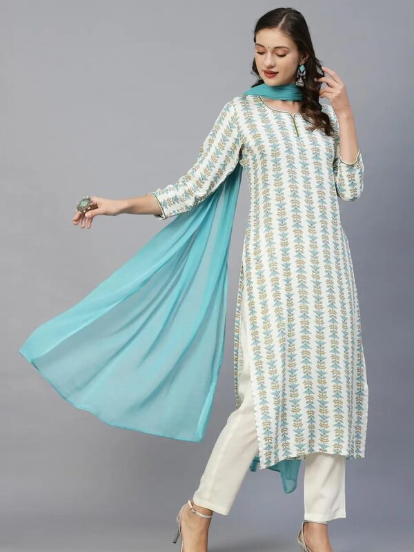Shri Ram White Ethnic Printed Kurta Set for Women