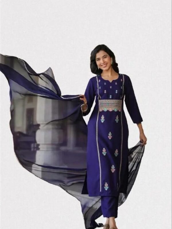 Shri Ram Navy Blue Embroidered Kurta Set for Women