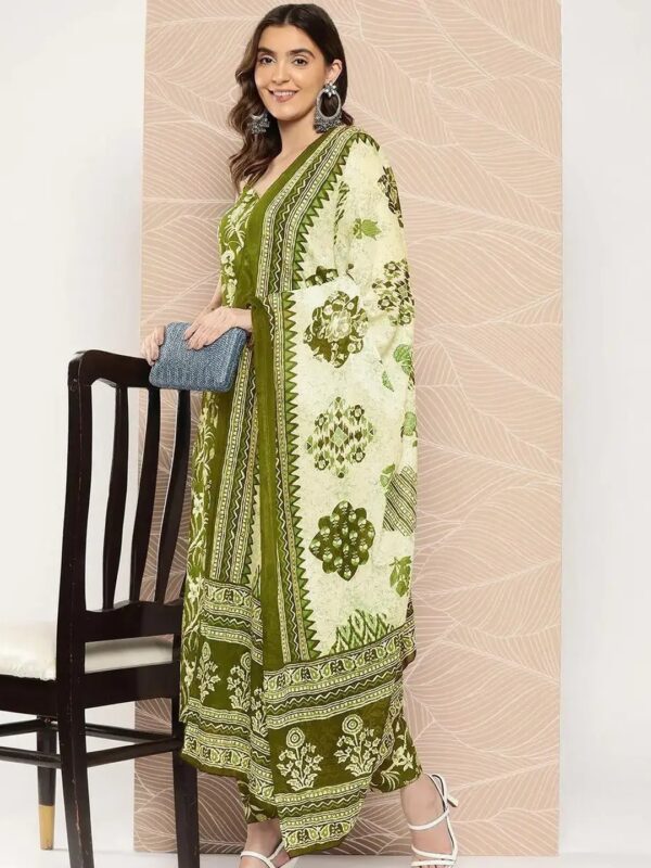 Shri Ram Olive Green Ethnic Printed Kurta Set for Women
